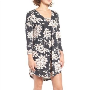 Billabong Lace Up Long Sleeve Floral Dress